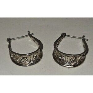 Vintage Artisan Style Silver Earrings. Dangle Drop. Hook Closure Costume